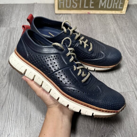 Cole Haan Zerogrand Perforated Men Sz 10.5 M  Blue Leather Casual Oxfords C21567 - Picture 1 of 9